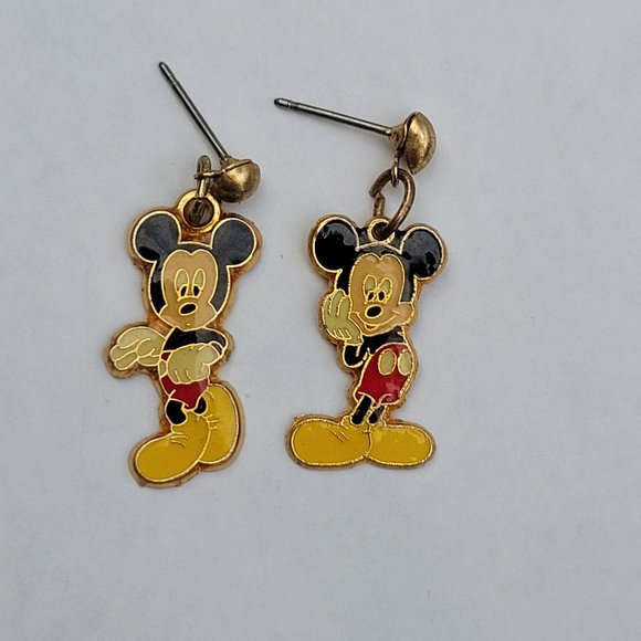 Vintage 80s Mickey Mouse Dangle Post Earrings - Picture 2 of 6